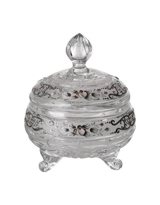 Round Bohemia Hand Cut Crystal Box with Light Silver Décor with Cover - 270004218