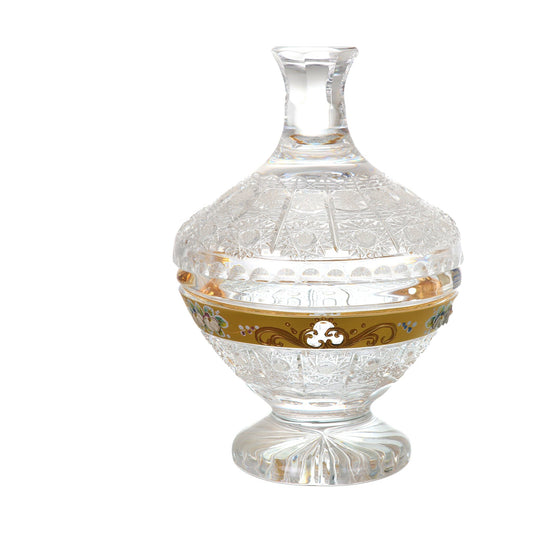 Bohemia Crystal - Crystal Box With Base - Gold & Floral Design - 21.5cm - 270004310