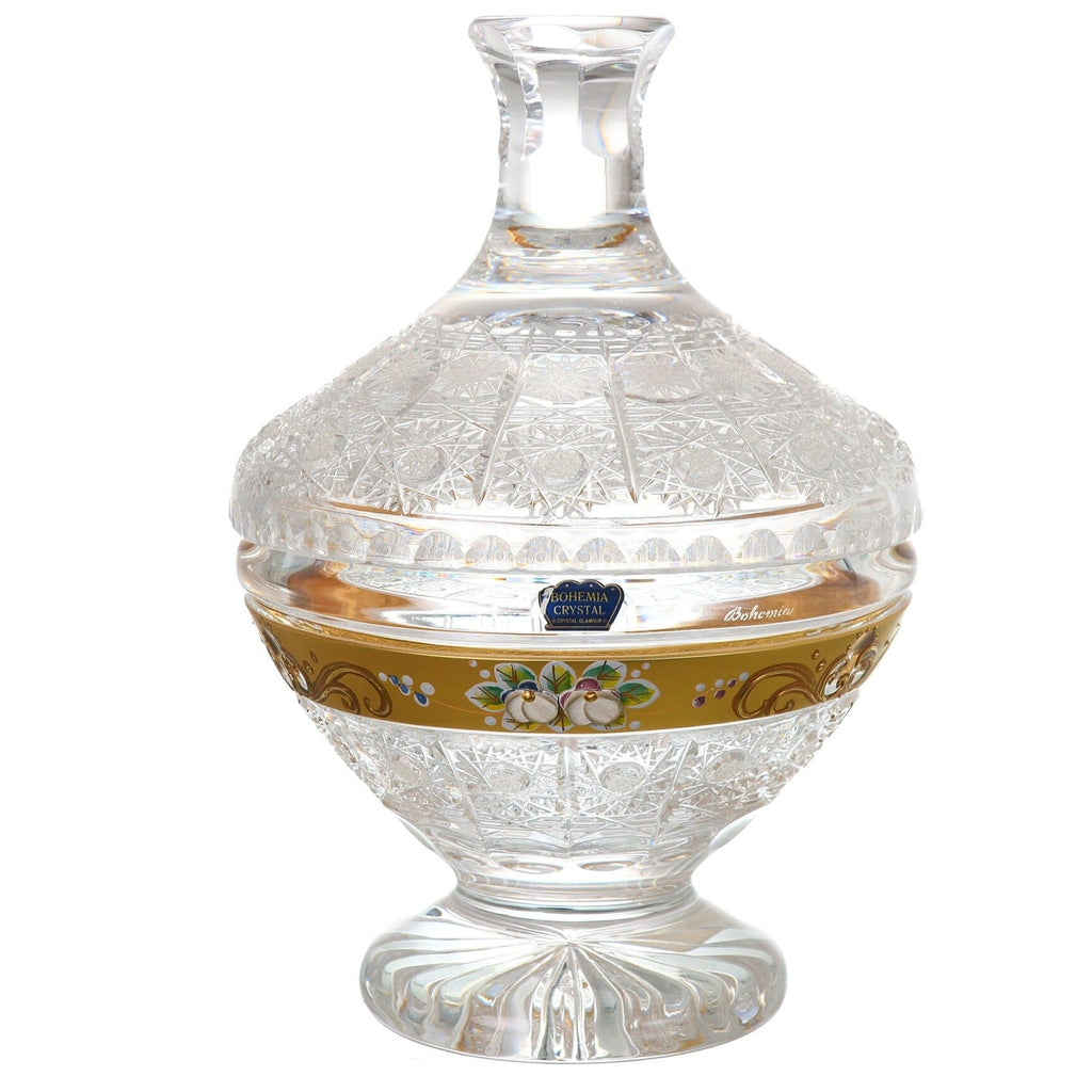 Bohemia Crystal - Crystal Box With Base - Gold & Floral Design - 21.5cm - 270004310