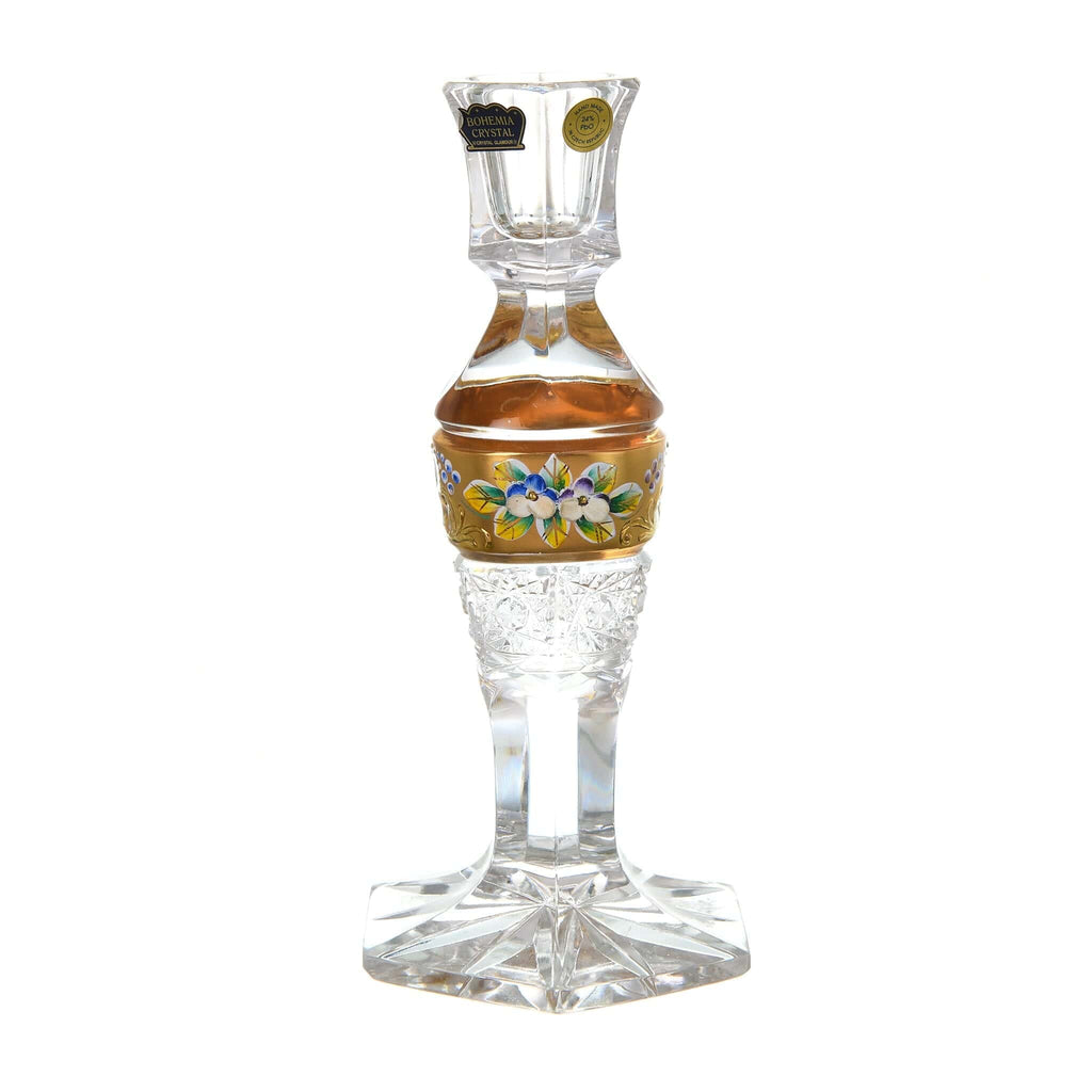 Bohemia Crystal - Crystal Candle Holder - Gold & Floral Design - 19.5cm - 270004342
