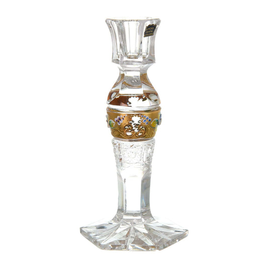 Bohemia Crystal - Crystal Candle Holder - Gold & Floral Design - 19.5cm - 270004342