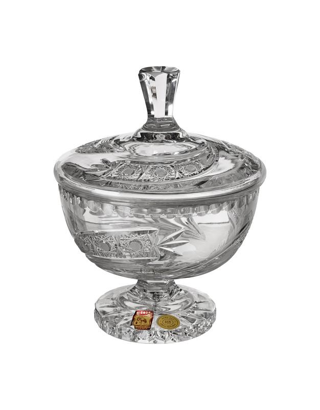 Round Bohemia Hand Cut Crystal Box with Cover and Base - 270005529