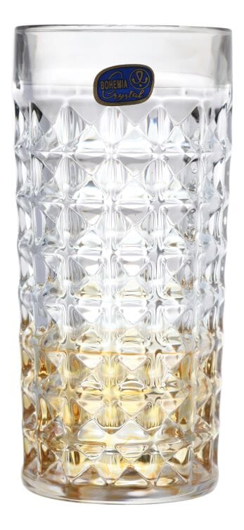 Bohemia Crystal - Diamond Highball Glass Set 6 Pieces - 260 ml - Grey & Gold - 270006678