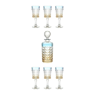 Bohemia Crystal - Diamond Drink Set 7 Pieces Blue & Gold - 270006686