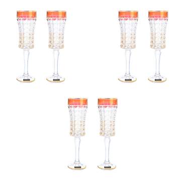Bohemia Crystal - Flute Glass Set 6 Pieces - Gold & Red - 120ml - 270006756