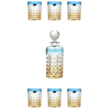 Bohemia Crystal - Diamond Drink Set 7 Pieces Blue & Transparent - 270006758