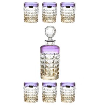 Bohemia Crystal - Diamond Drink Set 7 Pieces - Purple & Gold - 270006763