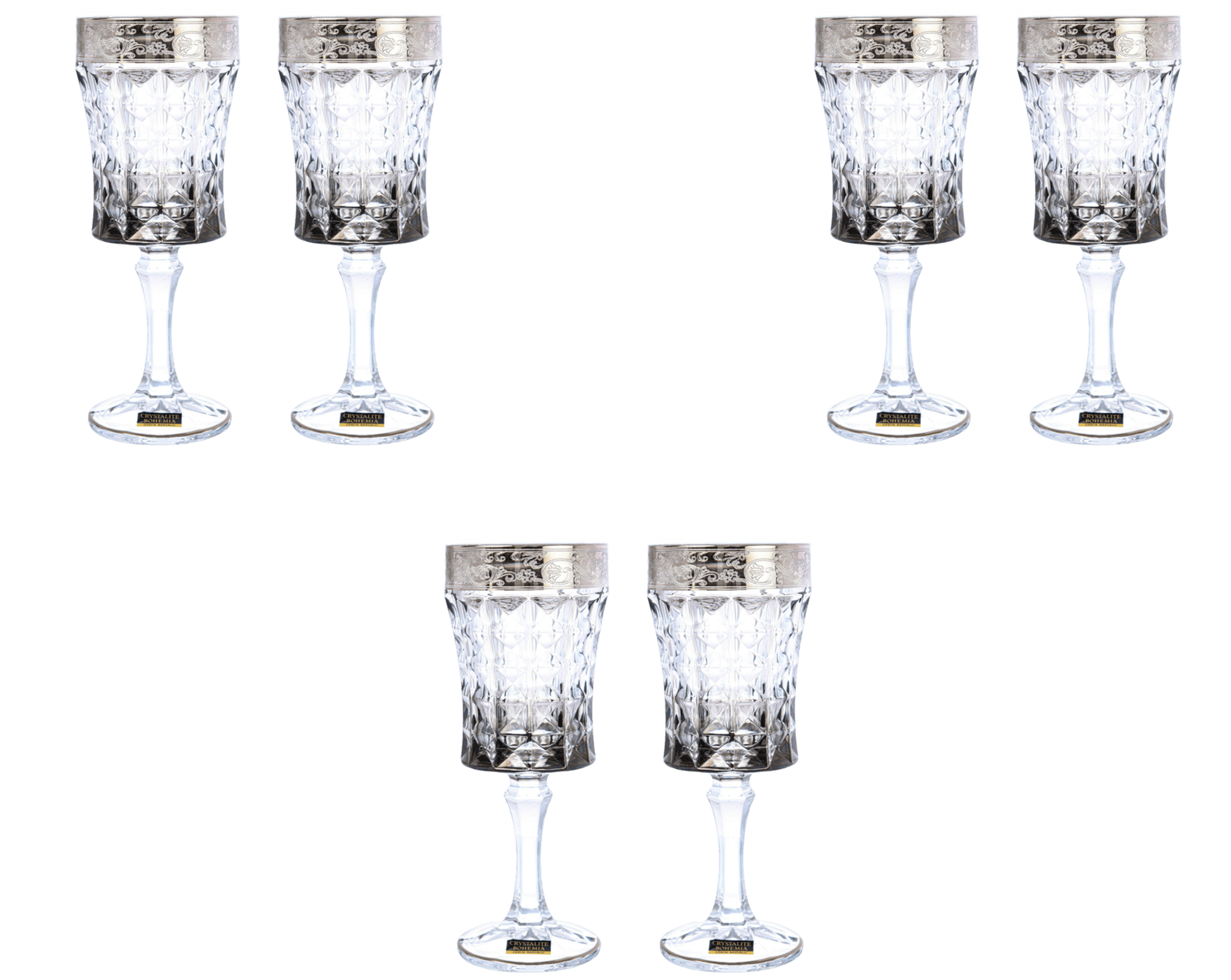 Bohemia Crystal - Goblet Glass Set 6 Pieces - Grey & Silver - 200ml - 270006781