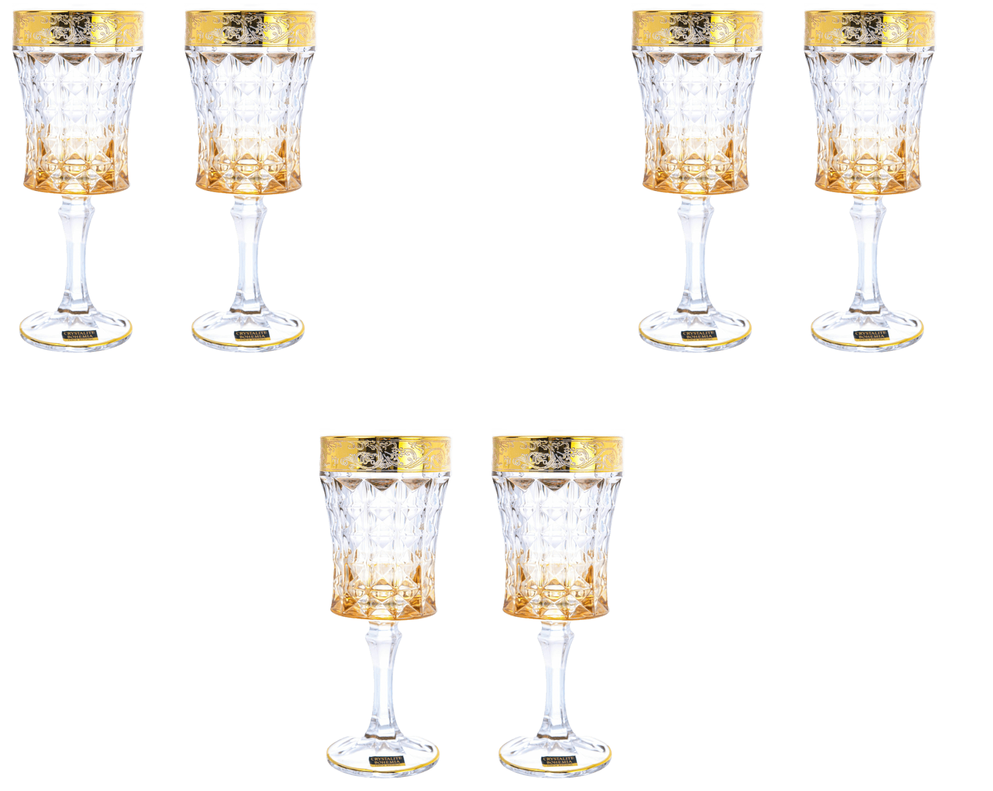 Bohemia Crystal - Goblet Glass Set 6 Pieces - Blue, Yellow & Gold - 200ml - 270006782