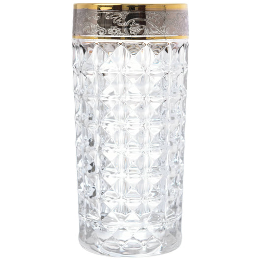 Bohemia Crystal - Diamond Highball Glass Set 6 Pieces - 260 ml - Silver & Gold - 270006793
