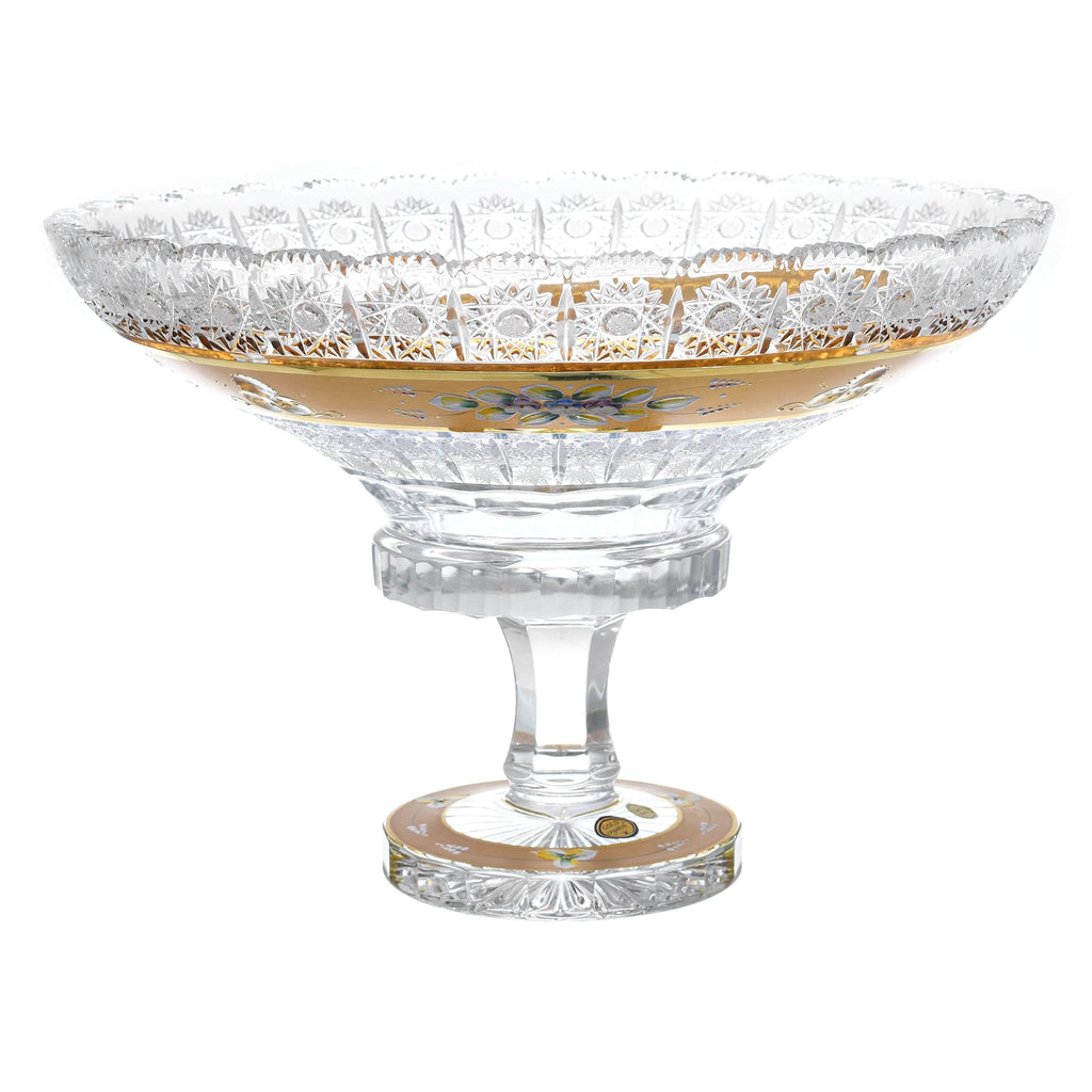 Bohemia Crystal - Crystal Plate With Base - Gold With Floral Design - 40.5cm - 270009104