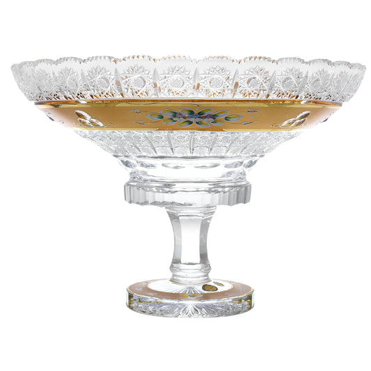 Bohemia Crystal - Crystal Plate With Base - Gold With Floral Design - 40.5cm - 270009104