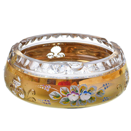 Bohemia Crystal - Crystal Ashtray - Gold With Floral Design - 15cm - 270009131