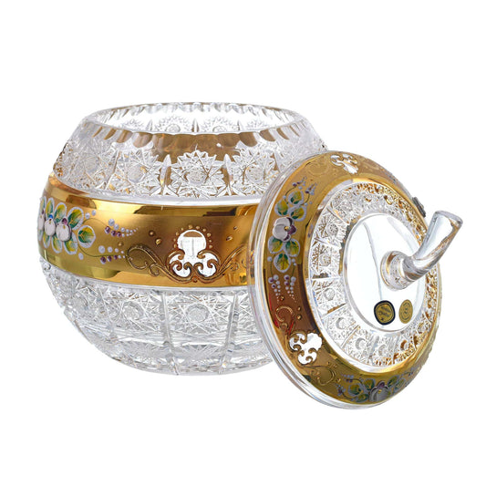 Bohemia Crystal - Crystal Box Pumpkin Shape - Gold With Floral Design - 21cm - 270009226