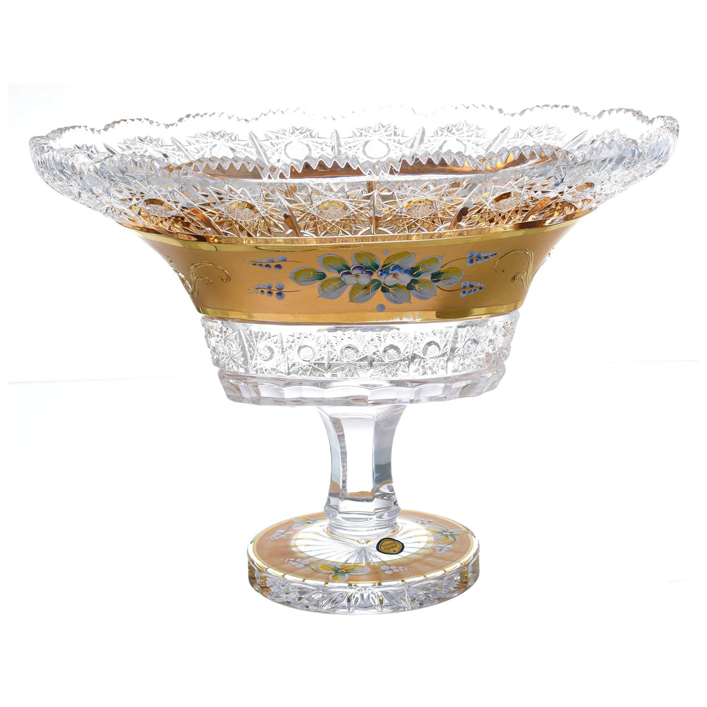 Bohemia Crystal - Crystal Plate With Base - Gold With Floral Design - 22cm - 270009258