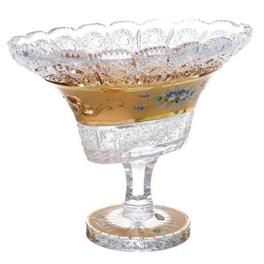 Bohemia Crystal - Crystal Plate With Base - Gold With Floral Design - 22cm - 270009258