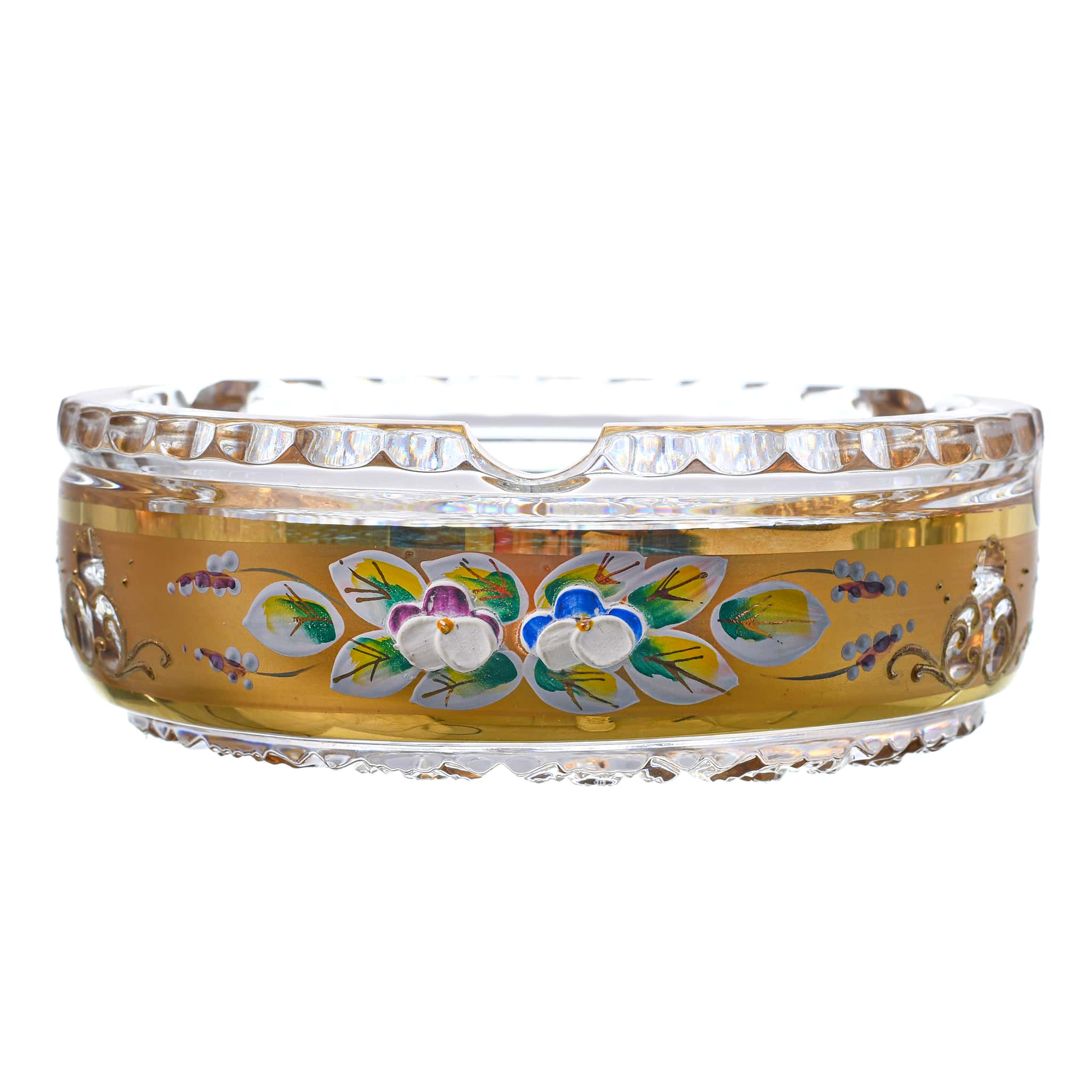 Bohemia Crystal - Crystal Ashtray - Gold With Floral Design - 4cm - 270009273