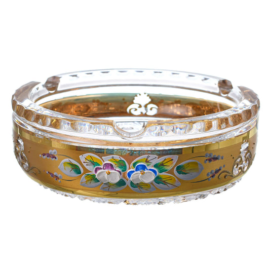 Bohemia Crystal - Crystal Ashtray - Gold With Floral Design - 4cm - 270009273