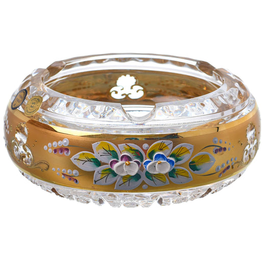 Bohemia Crystal - Crystal Ashtray - Gold With Floral Design - 11cm - 270009278