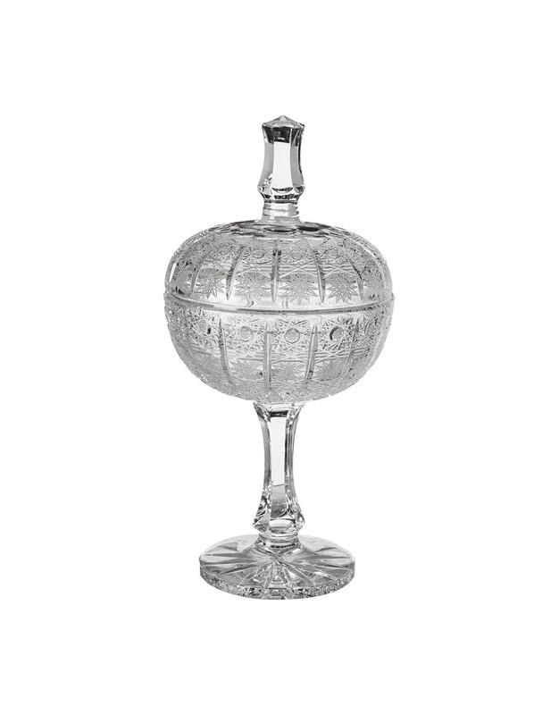 Round Bohemia Hand Cut Crystal Box with Cover and Long Base - 270009622