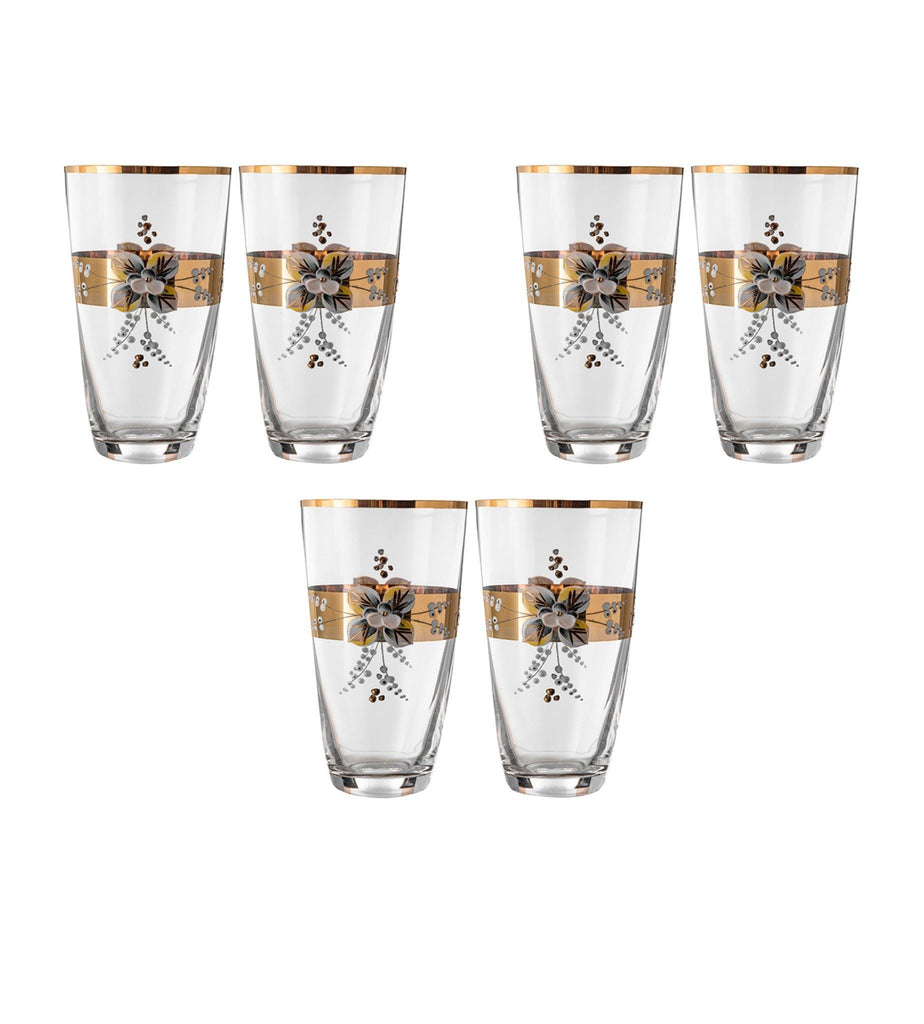 Bohemia Crystal - Highball Glass Set 6 Pieces - Flowers & Gold - 320ml - 2700010204