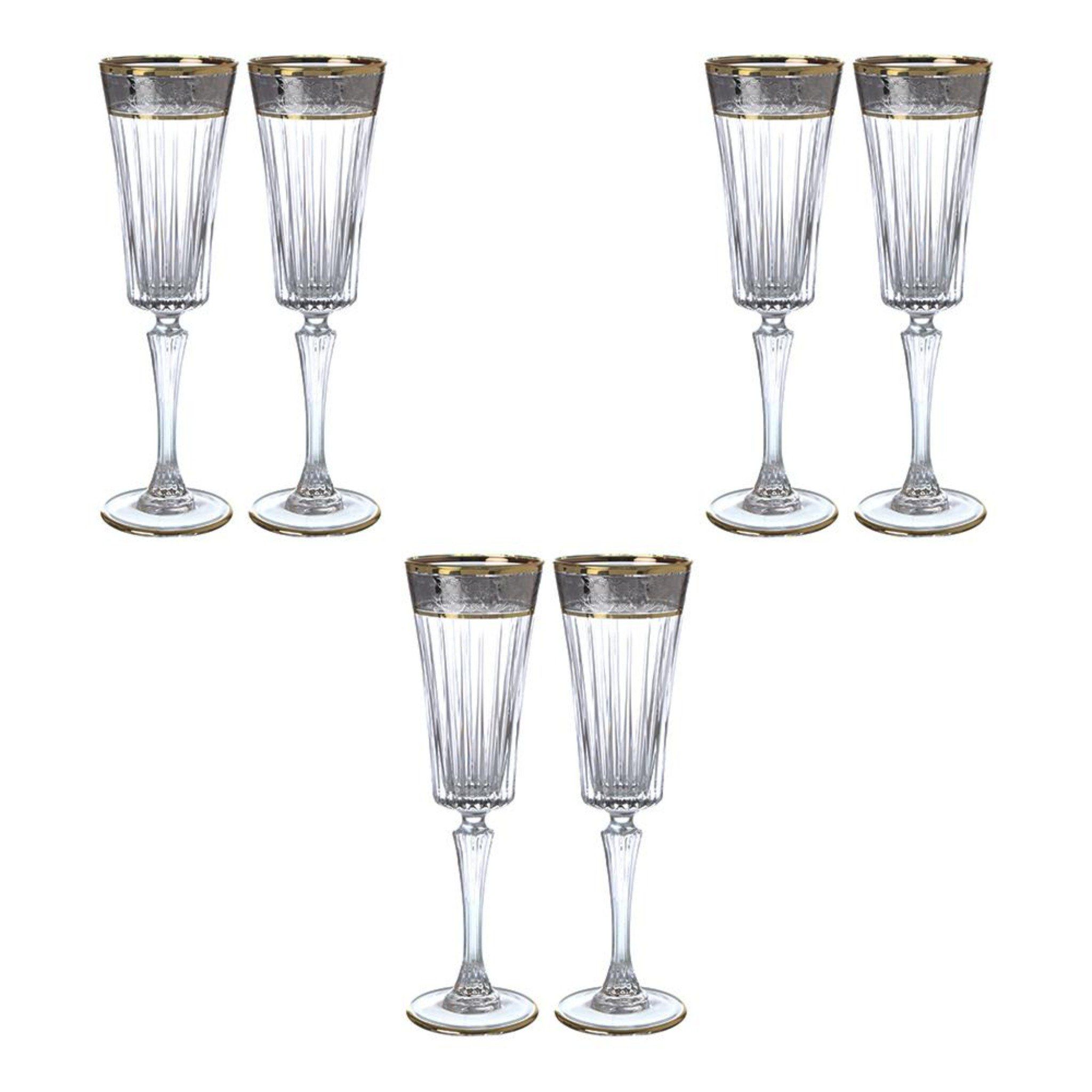 RCR Italy - Flute Glass Set 6 Pieces - Silver & Gold - 210ml - 380003123