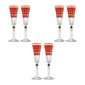 RCR Italy - Flute Glass Set 6 Pieces - Red & Gold - 180ml - 380003155