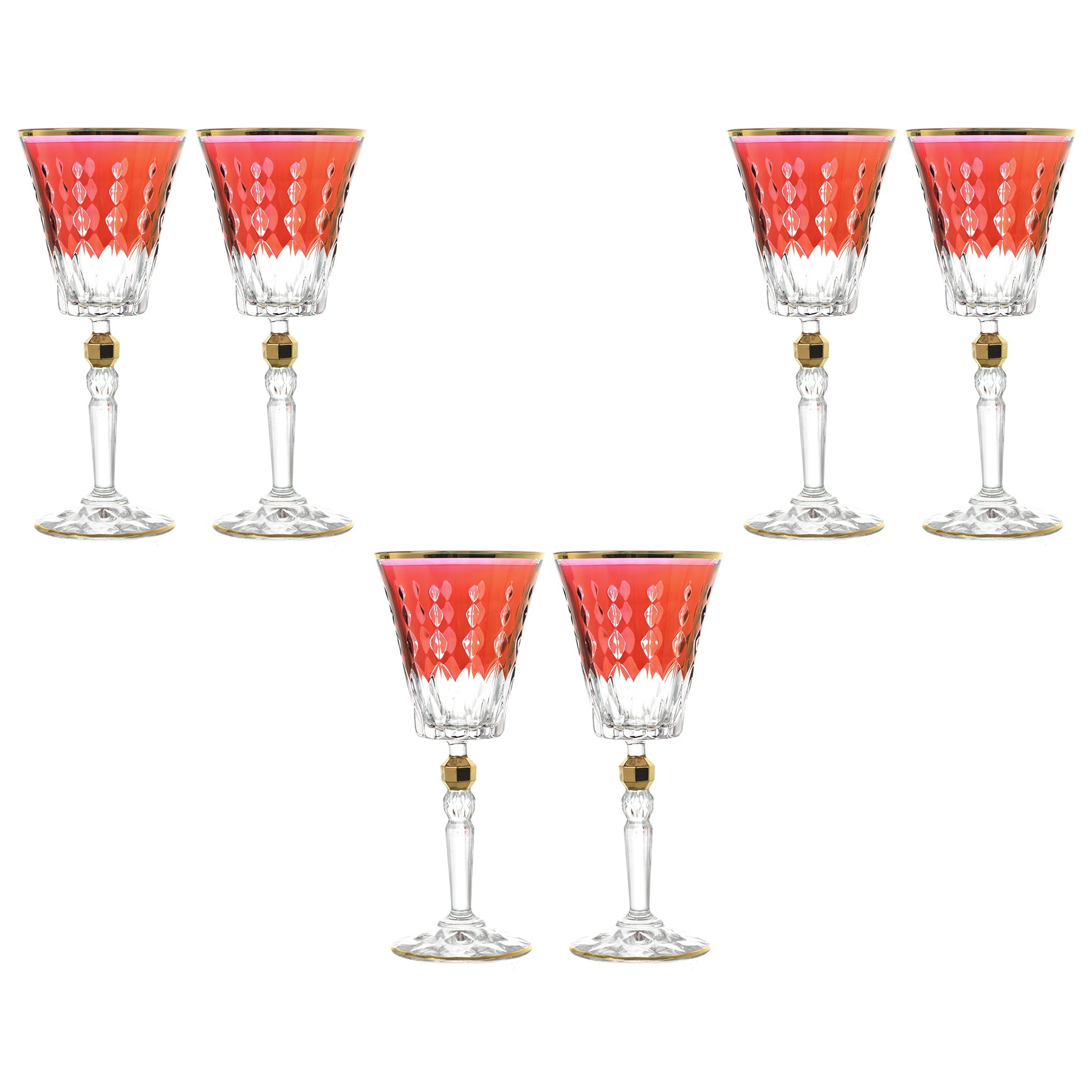 RCR Italy - Goblet Glass Set 6 Pieces - Red & Gold - 220ml - 380003156