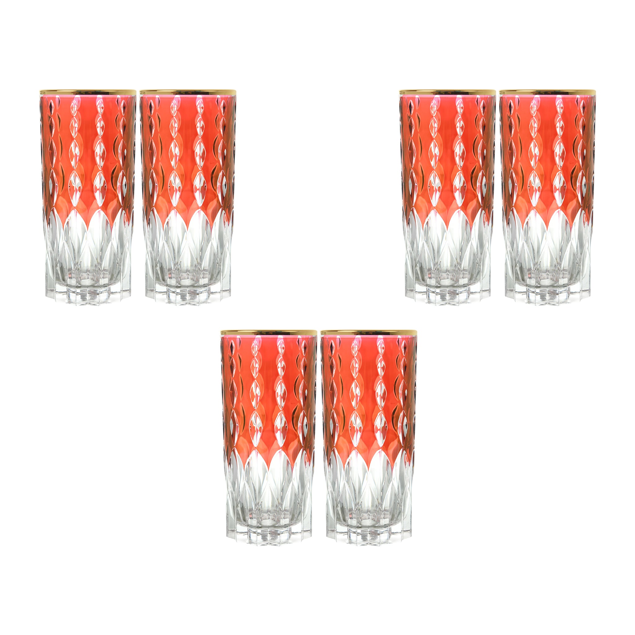 RCR Italy - Highball Glass Set 6 Pieces - Red & Gold - 360ml - 380003157