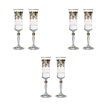 Bohemia Crystal - Flute Glass Set 6 Pieces - Gold - 150ml - 39000615
