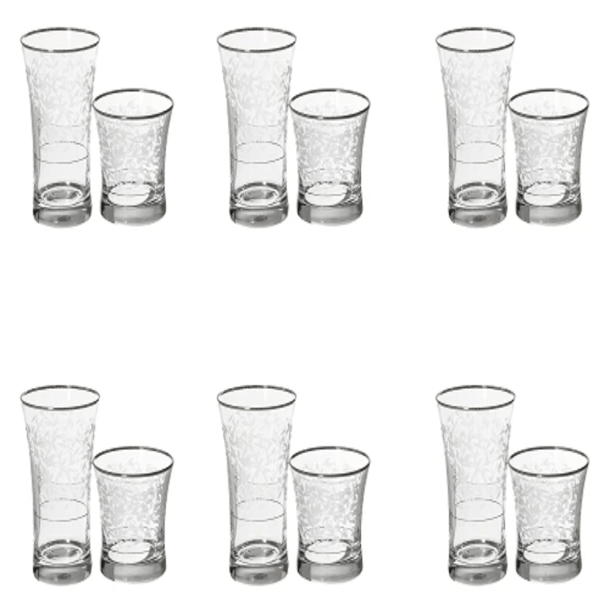 Pasabahce - Highball & Tumbler Glass Set of 12 Pieces - Silver - 340ml & 250ml - 39000646
