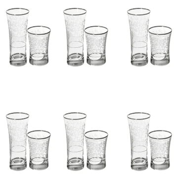 Pasabahce - Highball & Tumbler Glass Set of 12 Pieces - Silver - 340ml & 250ml - 39000646