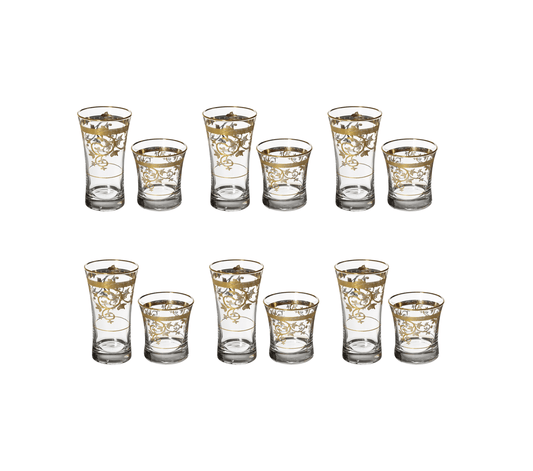 Pasabahce - Highball & Tumbler Glass Set 12 Pieces - Gold - 34ml & 250ml - 39000647