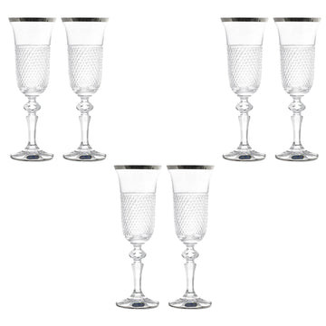 Bohemia Crystal - Flute Glass Set 6 Pieces - Silver- 150ml - 39000677
