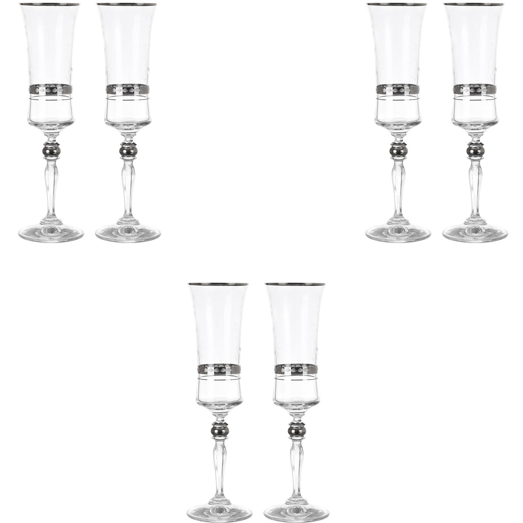 Bohemia Crystal - Flute Glass Set 6 Pieces - Silver - 150ml - 39000691