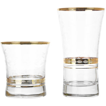 Pasabahce - Highball & Tumbler Glass Set 12 Pieces - Gold - 340ml & 250ml