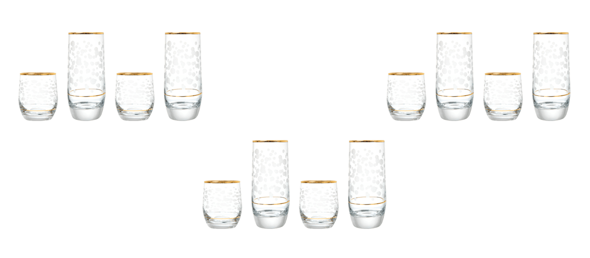 Pasabahce Highball & Tumbler Glass Set 12 Pieces Gold 290ml & 25