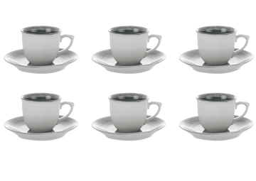 Senzo - Plume - Coffee Cup Set 6 Pieces with Saucer - Grey - Porcelain - 165ml - 520001140x6
