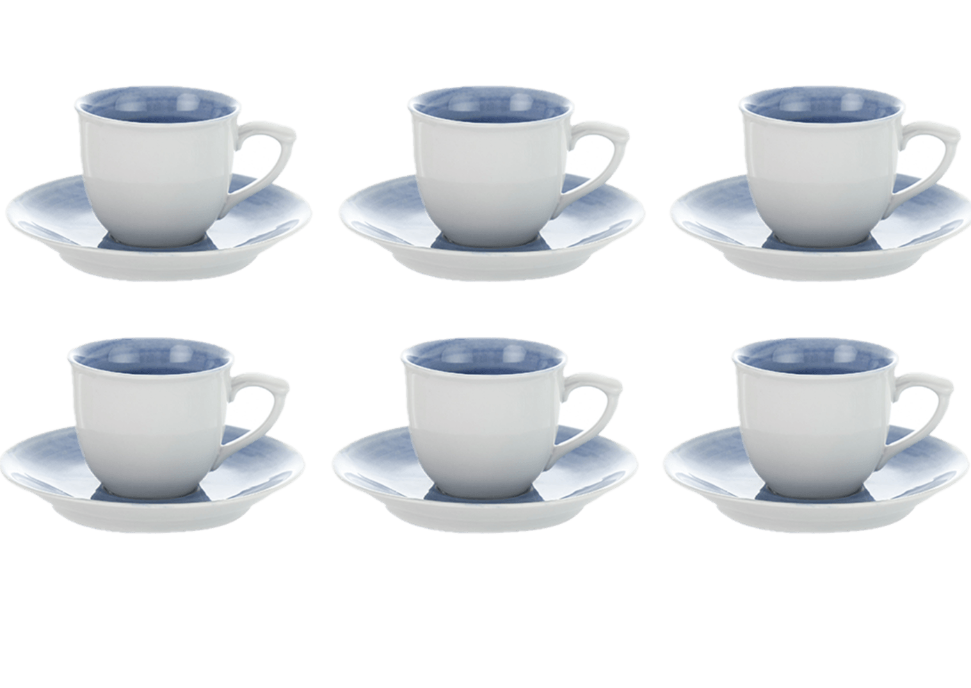 Senzo - Plume - Coffee Cup Set 6 Pieces with Saucer - Blue - Porcelain - 165ml - 520001164x6