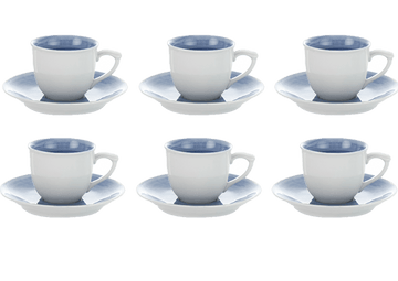 Senzo - Plume - Coffee Cup Set 6 Pieces with Saucer - Blue - Porcelain - 165ml - 520001164x6
