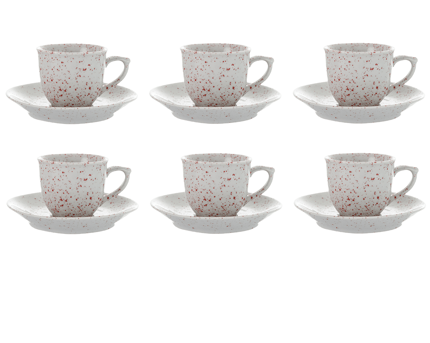 Senzo - Punti- Coffee Cup Set 6 Pieces with Saucer - Red - Porcelain - 165ml - 520001173x6