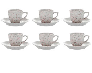 Senzo - Punti- Coffee Cup Set 6 Pieces with Saucer - Red - Porcelain - 165ml - 520001173x6