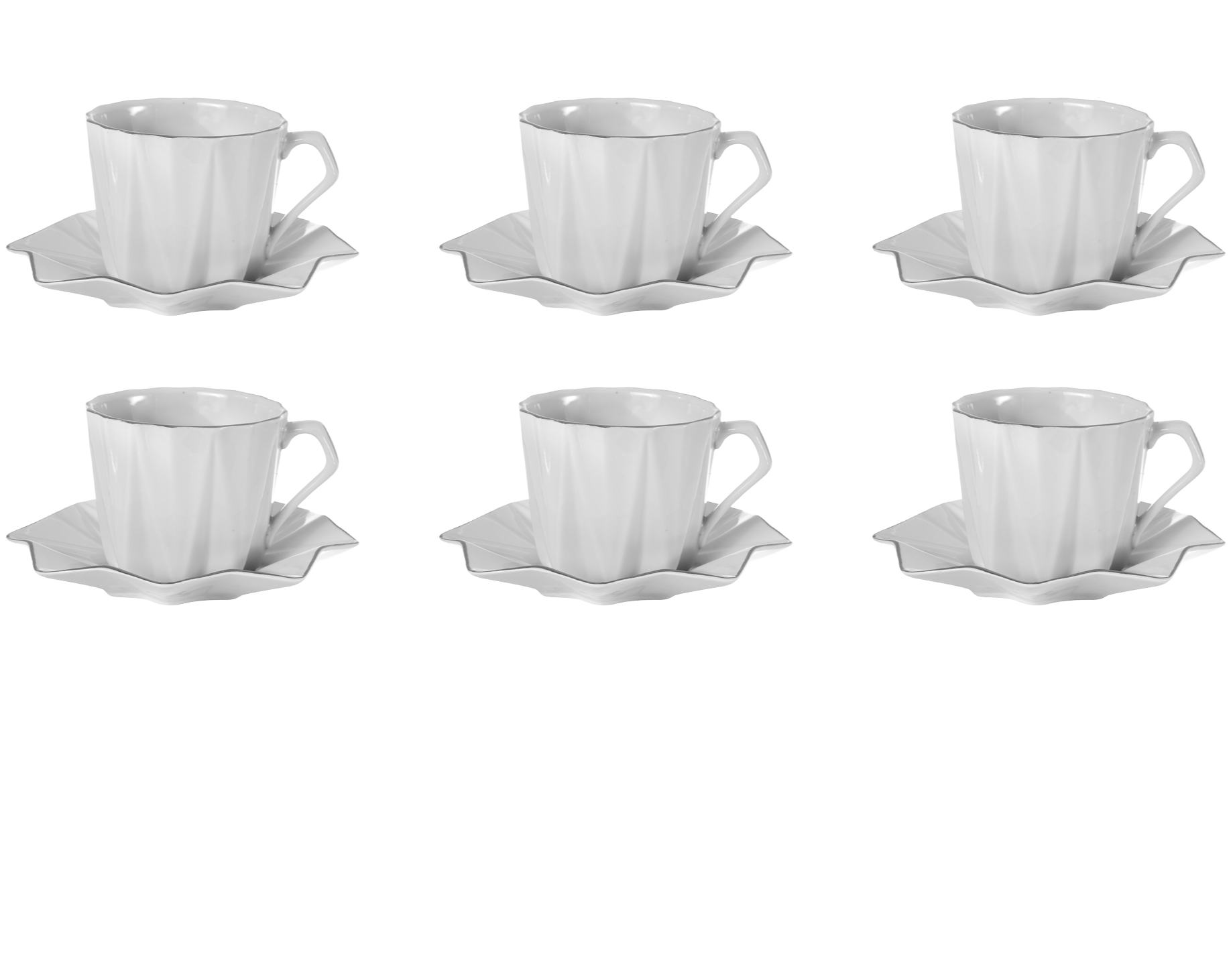 Senzo - Tea Cup Set 6 Pieces with Saucers Star Shape - Silver - 520001190