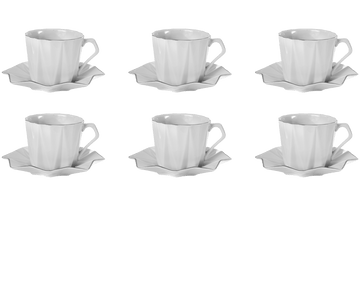 Senzo - Tea Cup Set 6 Pieces with Saucers Star Shape - Silver - 520001190
