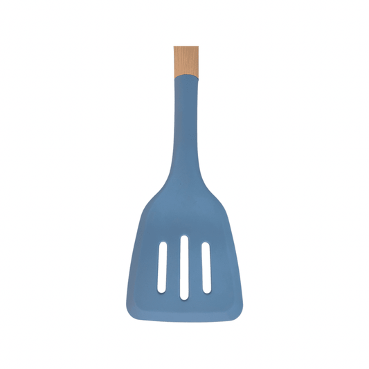 Tessie & Jessie - Silicone Serving Skimmer With Wooden Handle - Blue - 35x8cm - 520008024