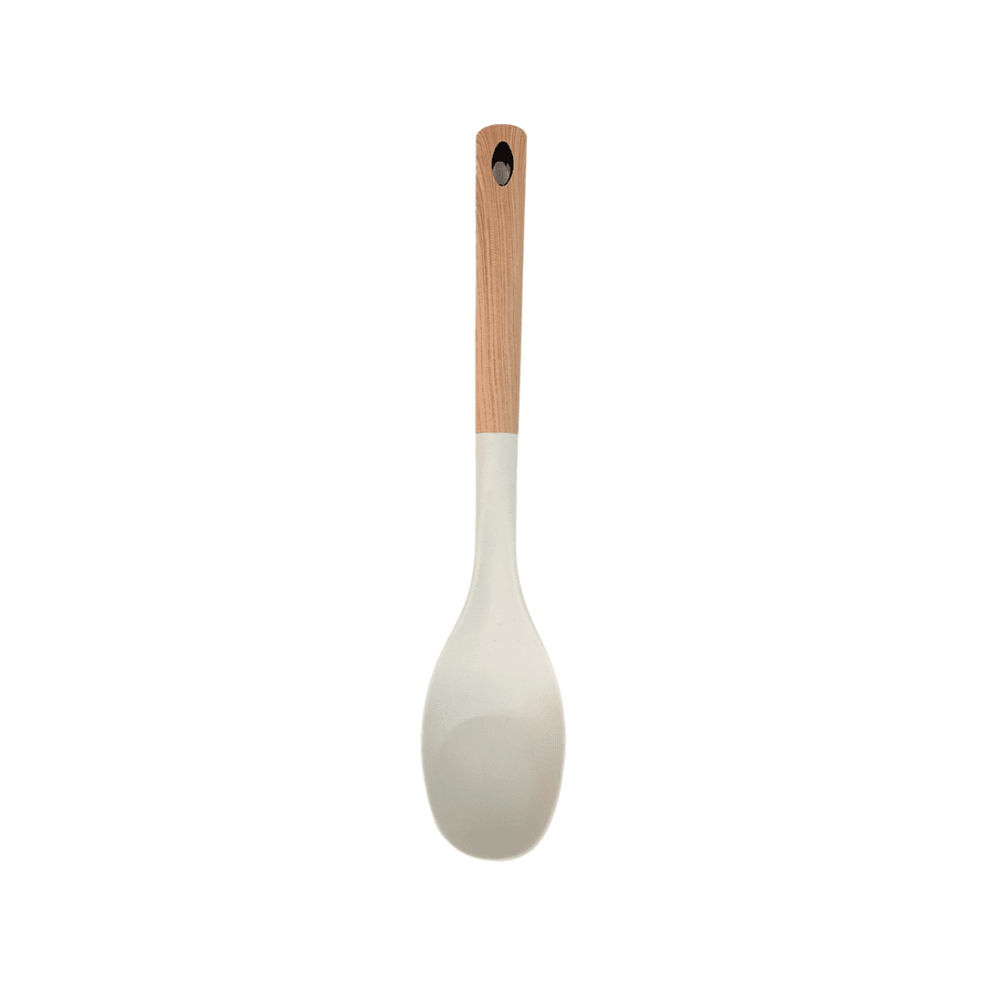Tessie & Jessie - Silicone Serving Spoon With Wooden Handle - White