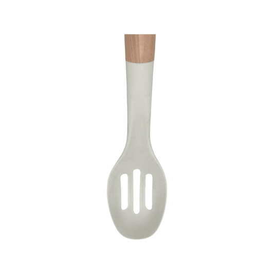 Tessie & Jessie - Silicone Serving Skimmer Spoon With Wooden Handle - White - 34x7cm - 520008027