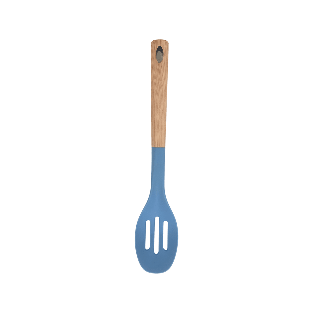 Tessie & Jessie - Silicone Serving Skimmer Spoon With Wooden Handle - Blue - 34x7cm - 520008028