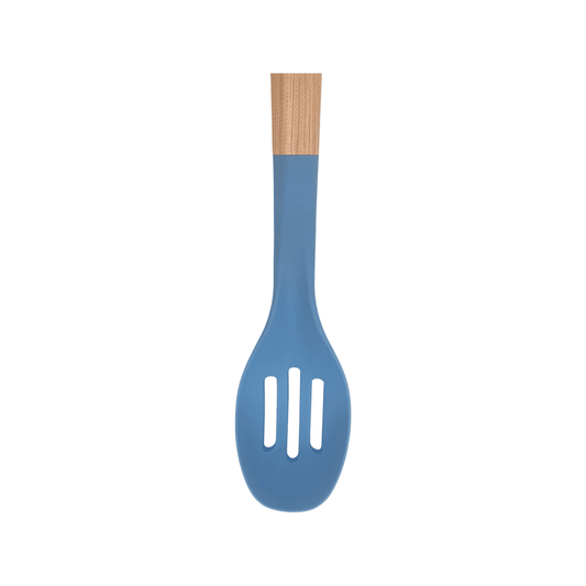 Tessie & Jessie - Silicone Serving Skimmer Spoon With Wooden Handle - Blue - 34x7cm - 520008028