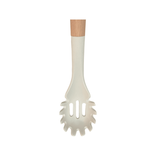 Tessie & Jessie - Silicone Spaghetti Spoon With Wooden Handle - White - 35x8cm - 520008029